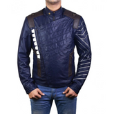 Marineblaue, stilvolle, schmale Biker-Lederjacke für Herren